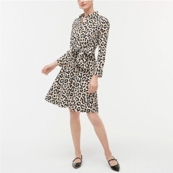 J. Crew Factory Leopard Tie-Waist Shirtdress in Cotton Poplin 8 - Picture 1 of 13